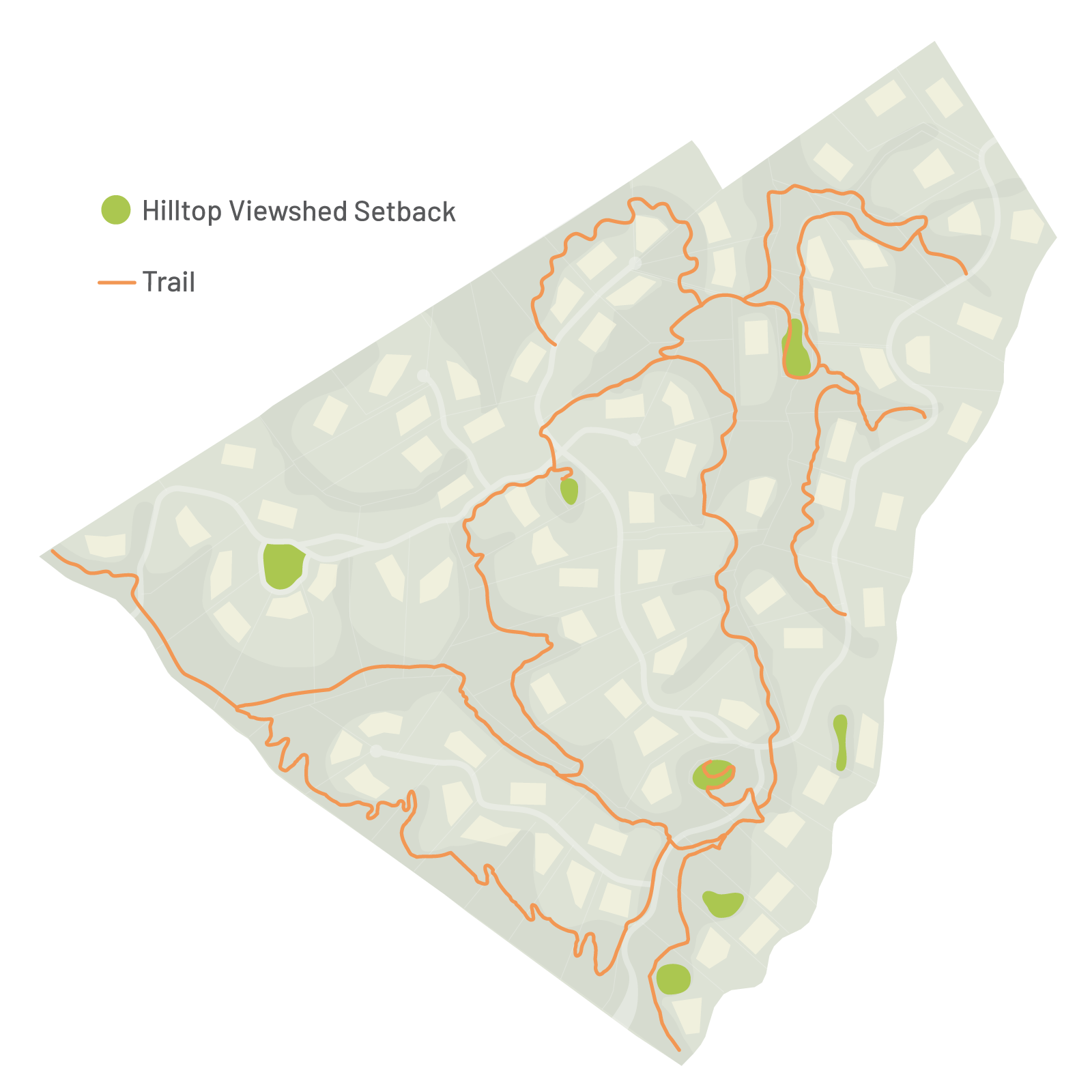 A graphic map illustrating the conservation land that Peacock Preserve is both a part of and surrounded by.