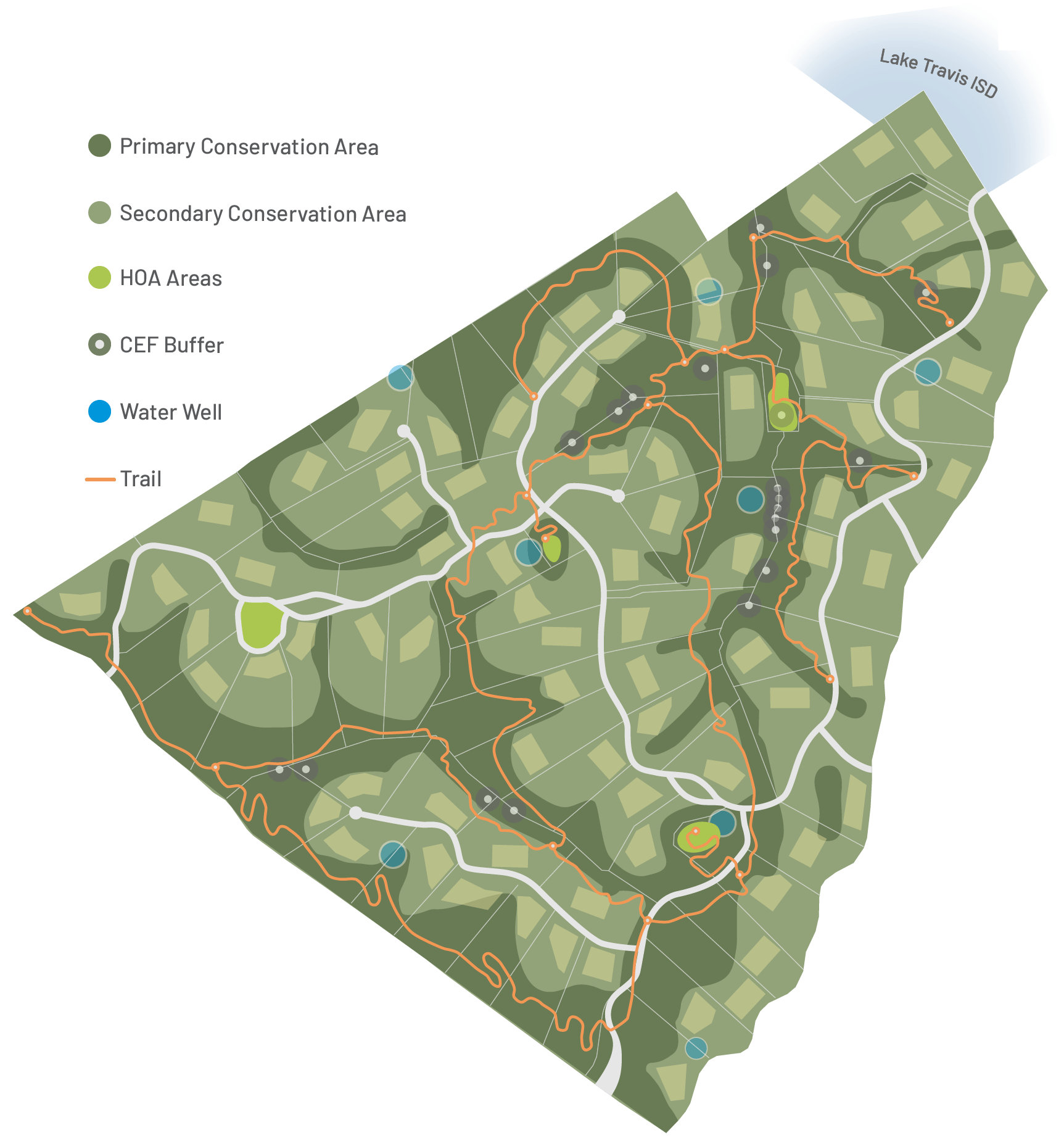 A graphic map illustrating the conservation land that Peacock Preserve is both a part of and surrounded by.